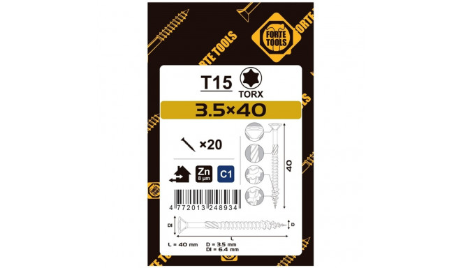 CHIPBOARD SCR T15 3.5X40 valge ZN20PCS