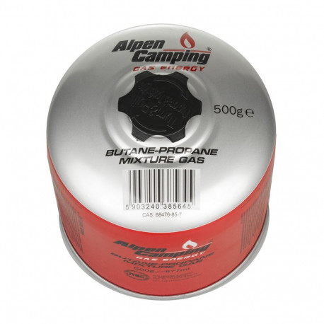 Kartusz gazowy 500g Alpen Camping. certyfikat: Pi 0437, zgodny z EN417, propan-butan, zakres -10°c d
