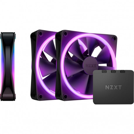 F120 RGB DUO Triple 120x120x25 (schwarz, 3er Pack, inkl. RGB-Controller, 120 mm)