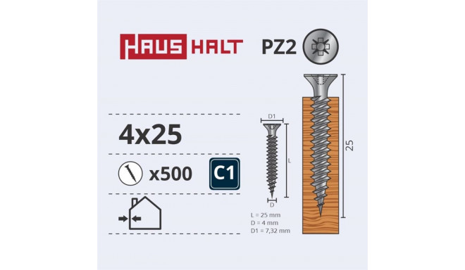 CHIPBOARD SCREW 4.0X25 WHITE ZP 500PCS