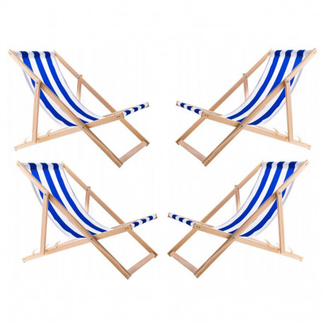 Zestaw 4 lezaków, niebieskie pasy, zmontowane, woodok