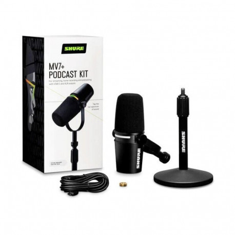Shure MV7+-K-BNDL - kõne-/vokaalmikrofon XLR/USB-C ühendusega, must + lauastatiiv GATOR