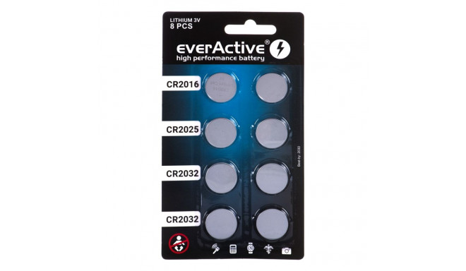 8 lithium battery set everActive 4 x CR2032, 2 x CR2025, 2 x CR2016
