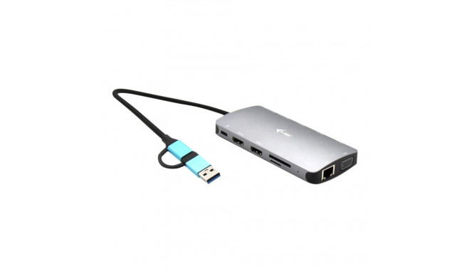 I-TEC USB-C Metal Nano dokk 2xHDMI 1xVGA 1xSD kaardilugeja 1xmicroSD kaardilugeja 1xGLAN 3xUSB 2.0 1