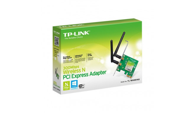 TP-LINK 300MBit/s WLAN-N PCI Express-adapter Atheros kiibistik 2T2R 2,4GHz 802.11b/g/n 2 eemaldatava