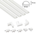 Round Cable Trunking Set 20x10mm, 4x1m white, 8 connection adaptors, click-lock lid,