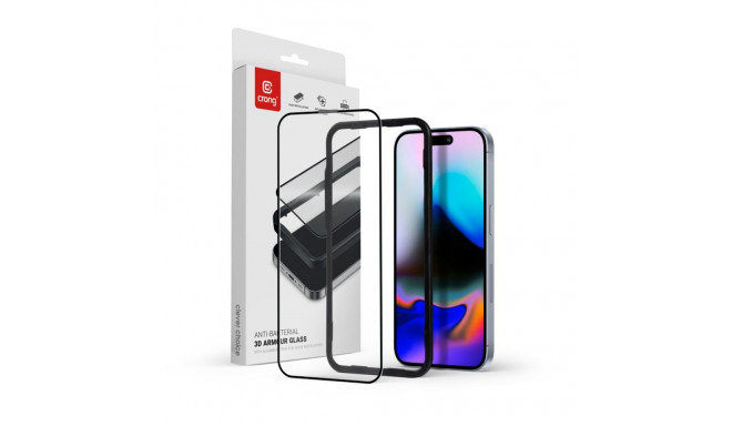 Crong Anti-Bacterial 3D Armour Glass - Szkło hartowane 9H Full Glue do iPhone 16 Pro Max + ramka ins