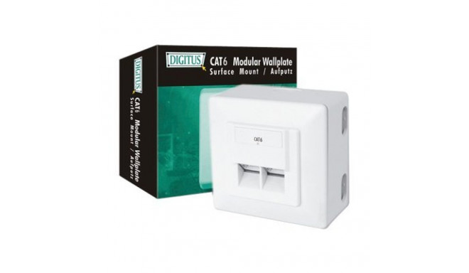 DIGITUS modular wall outlet  2xRJ45 white Cat6 fully shielded surface mount RAL 9010