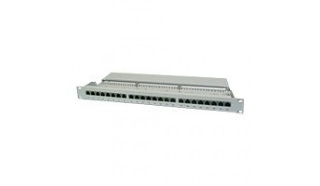 DIGITUS Patch Panel 19inch 24Port Cat5e STP shielded grey RAL7035 cableinstallation about LSA