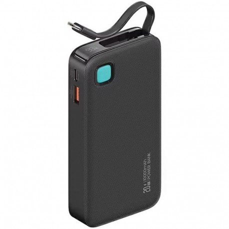 USAMS Powerbank with Retractable Cable USB-CRetractable 10000 mAh PD 20W Fast Charge XY Series Black