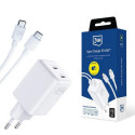 3MK Hyper Charger PD 45W charger network. white/white + 2x USB-C Cables