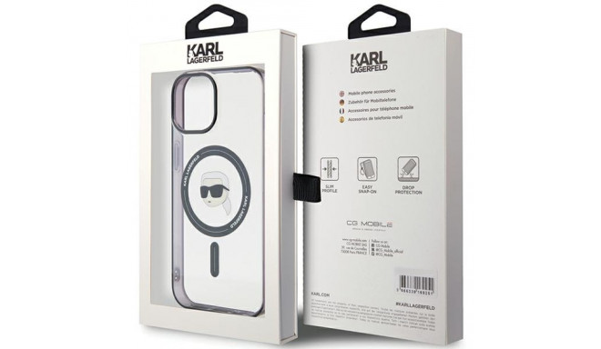 Karl Lagerfeld KLHMP15SHKHNOTK iPhone 15/ 14 / 13 6.1" läbipaistev kõvakate IML Karli pea MagSafe