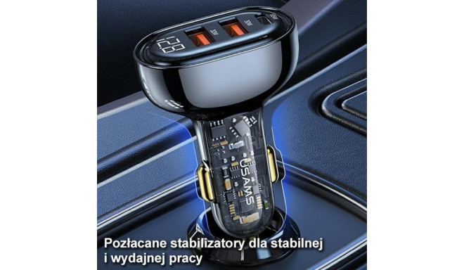 USAMS car charger 2xUSB+1xUSB-C 125W Fast Charge transparent black CC158CC01 (US-CC158)