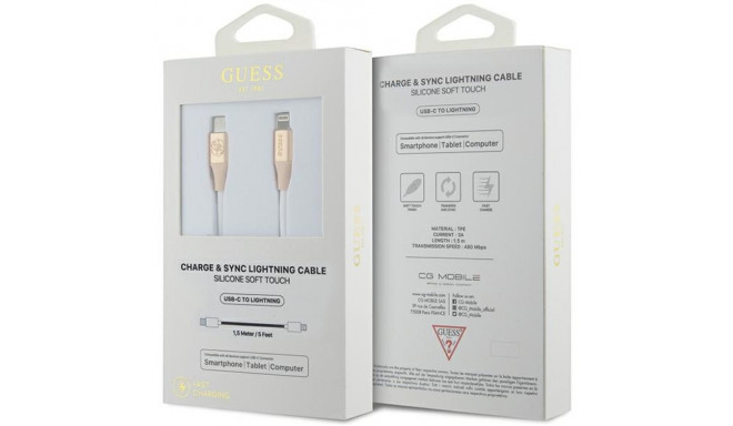 Guess GULMARG USB-C kaabel -Lightning 1.5m kiirlaadimine helekuldne reljeefne logo