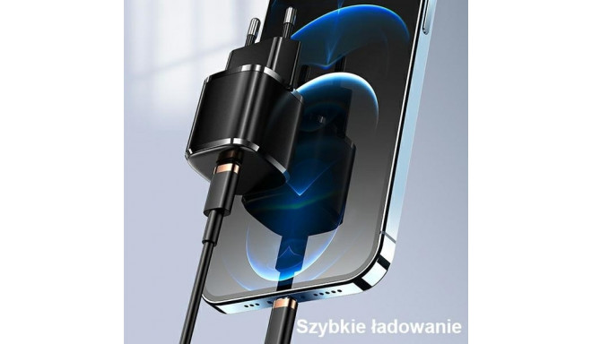 USAMS laadija 1xUSB-C T36 mini 20W + USB-C-Lightning kaabel valge/valge PD3.0 kiirlaadimine XFKXLOGT