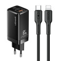 USAMS Lad. network. MT 2xUSB-C+USB GaN 65W T33 PD + USB-C-Lightning cable 30W Fast Charging black/bl