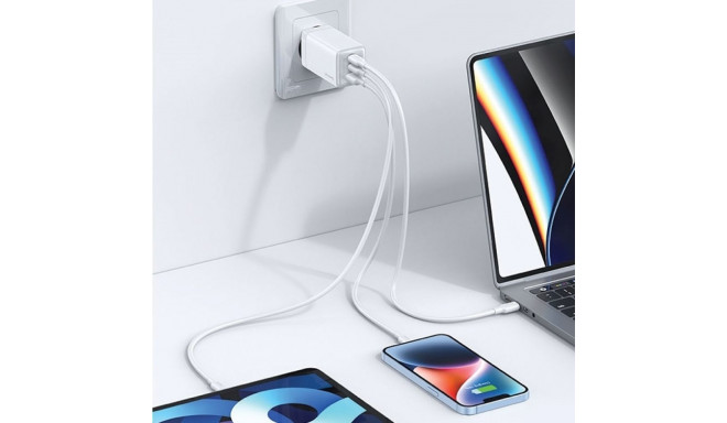USAMS sinine/gradientne sinine GaN PD3.0 + QC3.0 kiirlaadija 2xUSB-C+1xUSB 65W (ainult pea)