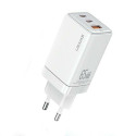 USAMS Lad. network. 2xUSB-C+1xUSB 65W (head only) GaN PD3.0 +QC3.0 Fast Charging white/white Sandru 