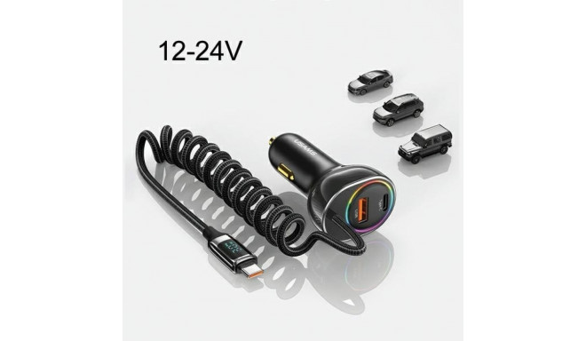 Usams autolaadija C37 1xUSB+1xUSB-C 60W +USB-C kaabel 30W PD+QC kiirlaadimine must/must CC192CC01 (U