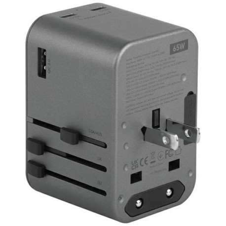 ENERGEA charging. network. 1xUSB+2xUSB-CPD-PPS-QC 3.0 65W 1A2C adapter 4in1 US/AU/EU/UK gunmetal Tra