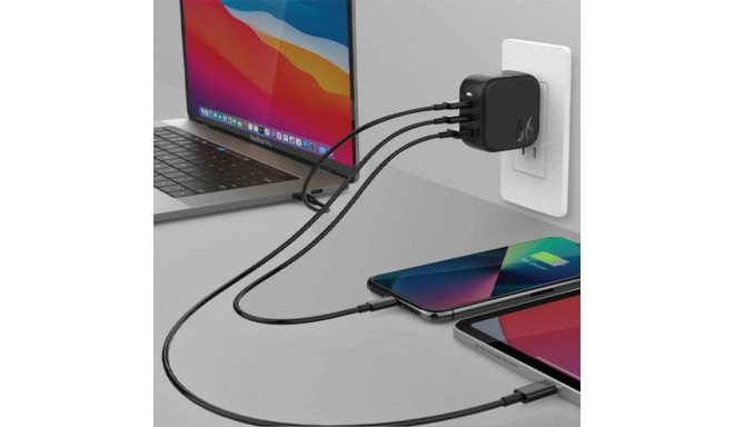 ENERGEA seinalaadija 1xUSB+2xUSB-CPD-PPS-QC 3.0 66W 2C1A must US+EU Travelite GAN66