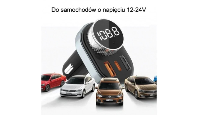 AWEI C-843 käed-vabad komplekt FM-saatjaga, Bluetooth 5.0, MP3, 1xUSB+1xUSB-C must/must