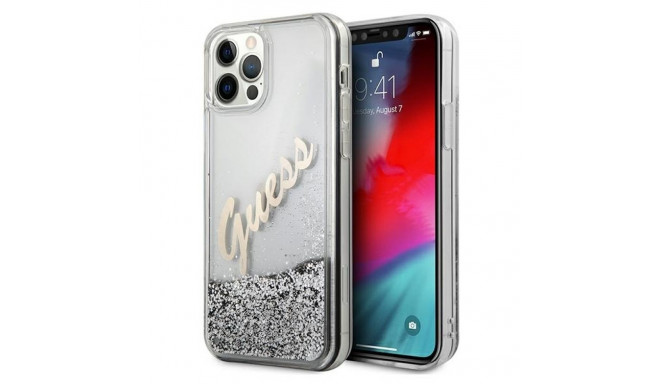 Guess GUHCP12LGLVSSI iPhone 12 Pro Max 6.7" hõbedane kõvakorpus glitter vintage script