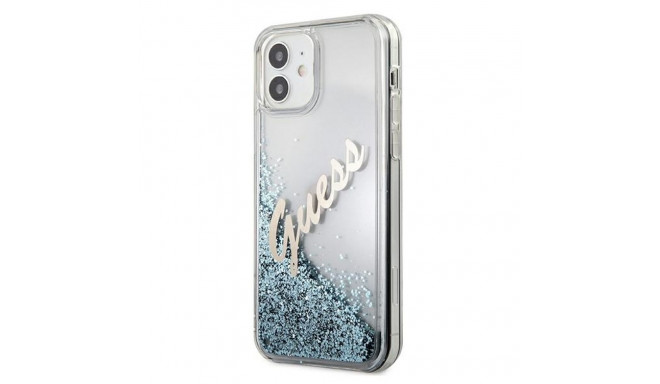Guess GUHCP12SGLVSBL iPhone 12 mini 5.4" sinine kõvakaaneline Glitter Vintage Script
