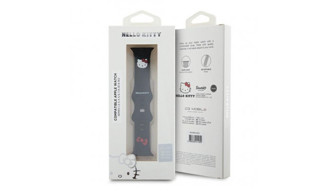 Hello Kitty Strap HKAWMSCHBLK Apple Watch 38/40/41mm Black Strap Silicone Kitty Head