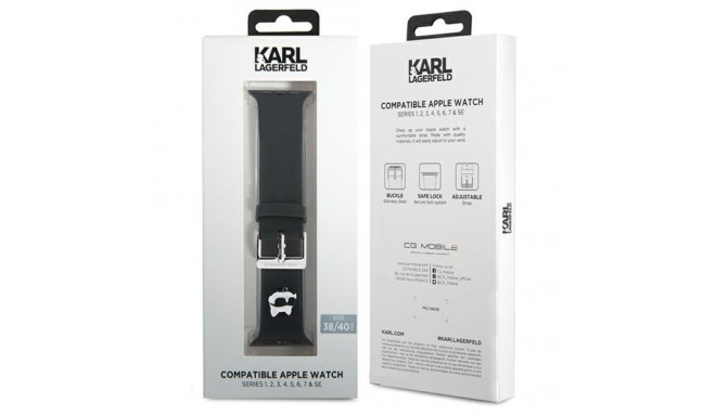 Karl Lagerfeld Strap KLAWMSLCNK AppleWatch 38/40/41mm black strap 3D Rubber Choupette Heads