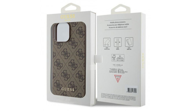 Guess GUHCP15XG4GFBR iPhone 15 Pro Max 6.7" brown hard case 4G Metal Gold Logo