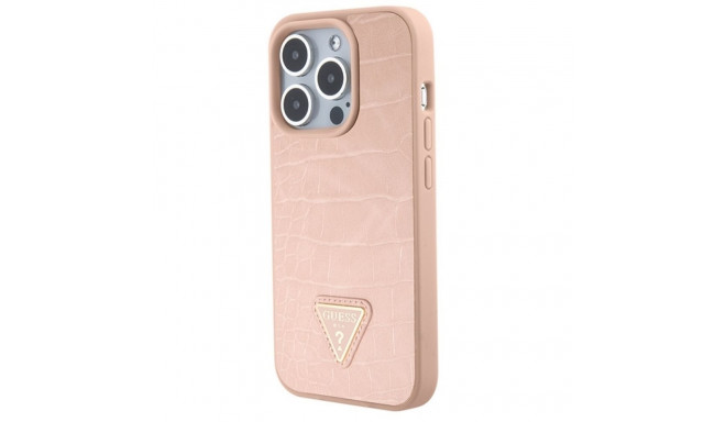 Guess GUHCP15XPCRTHCP iPhone 15 Pro Max pink hardcase Croco Triangle Metal Logo