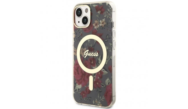 Guess GUHMP14MHCFWSA iPhone 14 Plus / 15 Plus 6.7" khaki kõvakaaneline MagSafe lilleline ümbris