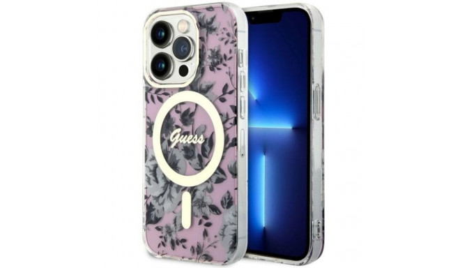 Guess GUHMP14XHCFWSP iPhone 14 Pro Max 6.7" roosa kõvakorpus lilleline MagSafe