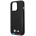 BMW BMHMP14L22PTDK iPhone 14 Pro 6.1" Case Black Leather Stamp Tricolor Magsafe