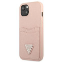 Guess GUHCP13SPSATPP iPhone 13 mini 5.4" pink hardcase SaffianoTriangle Logo Cardslot