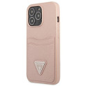 Guess GUHCP13LPSATPP iPhone 13 Pro / 13 6.1" pink hardcase SaffianoTriangle Logo Cardslot