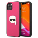 Karl Lagerfeld KLHCP13SPKMP iPhone 13 mini 5.4" pink hardcase Leather Ikonik Karl`s Head Metal