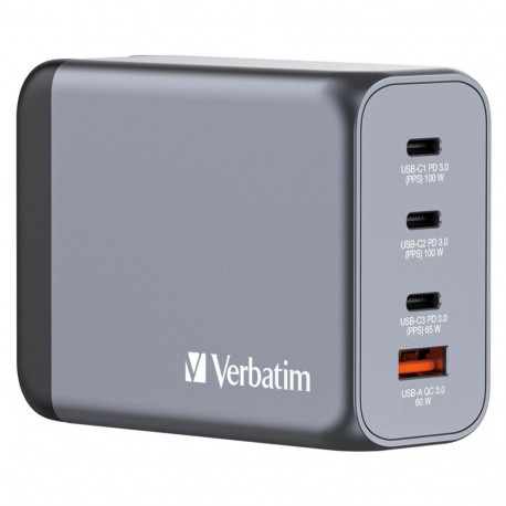 Verbatim GNC-200 GaN Charger 200W with 2 x USB-C PD 100W / 1 x USB-C PD 65W / 1 x USB QC 3.0 (EU/UK/