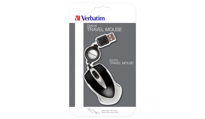 Hiir Verbatim Go Mini Travel Mouse, must/hõbe, kokkukeritav USB-kaabel, 1000dpi