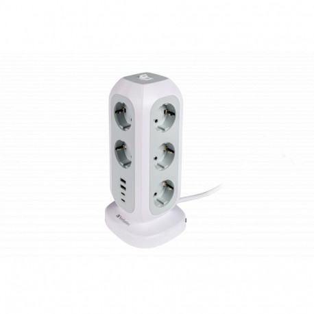 Pikendusjuhe 2.0m Verbatim EU Multi Plug Power Tower EUPT-01, 11-pesa, 4xUSB (2x USB-A, 2xUSB-C), ma
