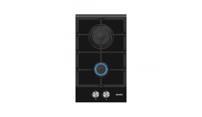 Simfer | Hob | H3.201.TGRSP | Gas on glass | Number of burners/cooking zones 2 | Rotary knobs | Blac