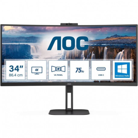 AOC CU34V5CW/BK, LED monitor (86.4 cm(34 inch), black, HDMI, DisplayPort, WQHD, VA, FreeSync, webcam