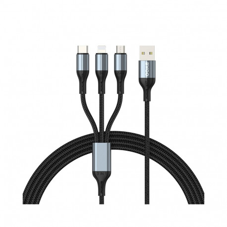 BWOO 3-in-1 Cable USB - USB-C, Lightning, Micro USB 1m 3A X274 black