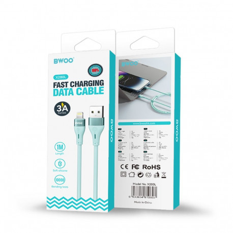 BWOO Cable USB - Lightning 1m 3A Minimalist Silicone Blue X280L