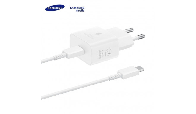 Samsung EP-T2510XWE 25W GaN USB-C pistik  kiirlaadija + 5A USB-C 1,8 m kaabel valge (Blister)