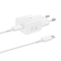 Samsung EP-T2510XWE 25W GaN USB-C pistik  kiirlaadija + 5A USB-C 1,8 m kaabel valge (Blister)