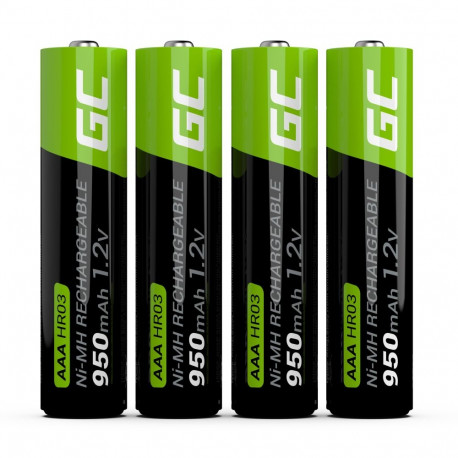 Green Cell Rechargeable Batteries 4x AAA HR03 950mAh