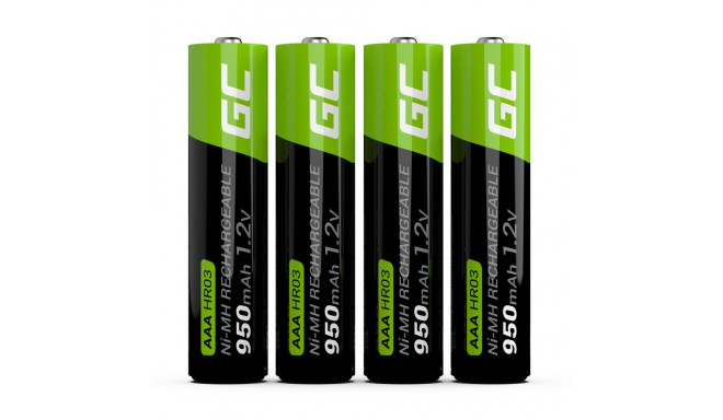 Green Cell Rechargeable Batteries 4x AAA HR03 950mAh