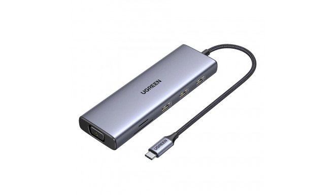 Ugreen CM498 15600 USB-C Adapter - 3x USB-A 3.0 / HDMI / VGA / RJ45 / SD / TF Card Reader / USB-C PD
